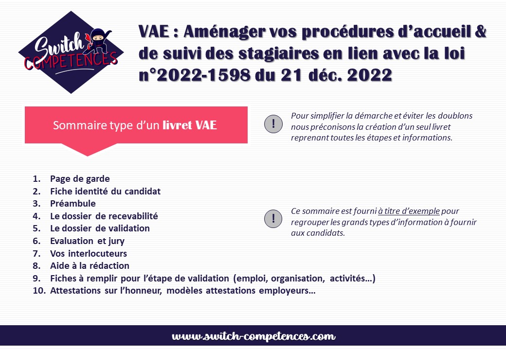 Proposition de sommaire pour le livret VAE 