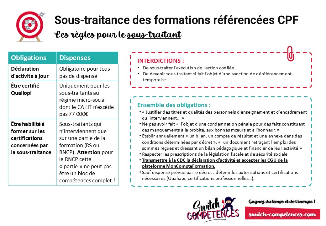 prestataires secondaires - sous-traitance CPF
