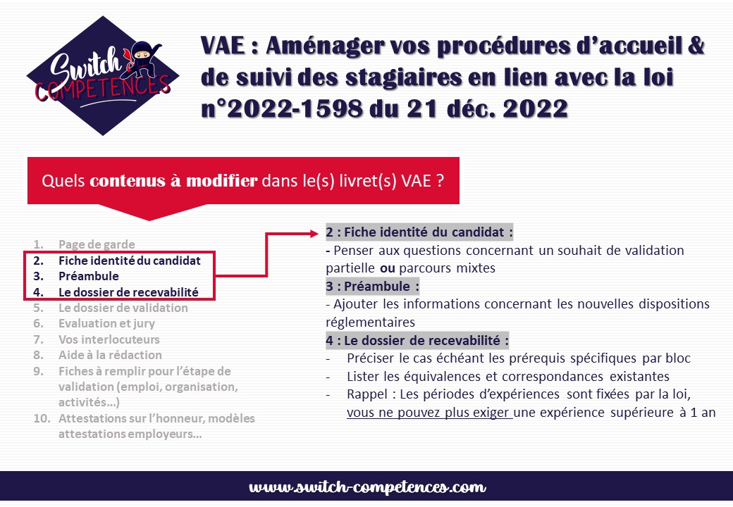 Contenus à modifier dans le livret VAE