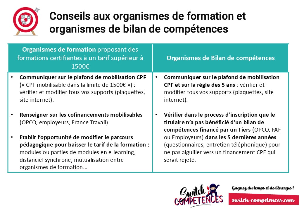 conseil organismes de formation - plafonds CPF