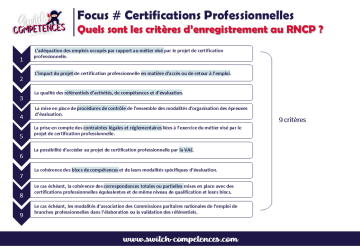 9 critères enregistrement RNCP France compétences